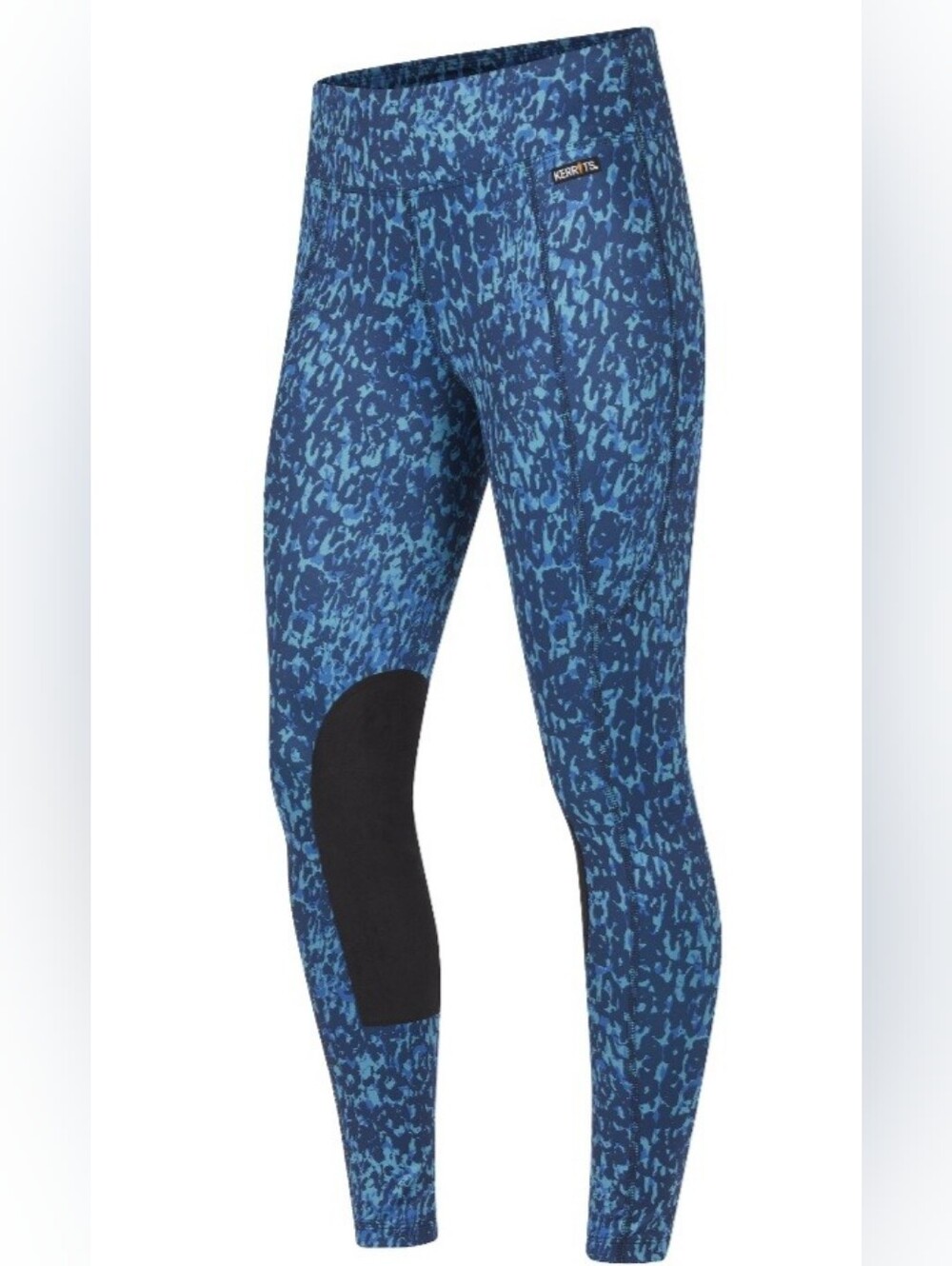 Kerrits Navy and Teal Printed Equestrian Tights with Black Knee Patch Size Med.